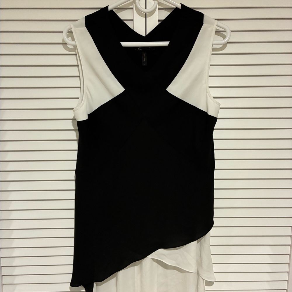 BCBGMaxAzria Black and White Asymmetrical Dress
